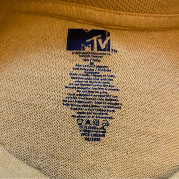MTV Tee Shirt Mens Medium Yellow Purple Pink Blue Music Television Pepperoni - Picture 4 of 5